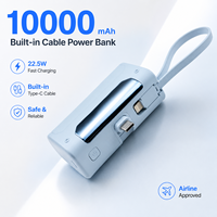 Batterie externe 10000 mAh avec câble Type-C intégré, finition électrolytique, compacte et portable, approuvée par les compagnies aériennes, pour téléphone