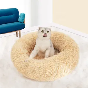 Camas Para Gatos Large Soft Luxury Warm Washable Cushion Fluffy Calming Round Donut Pet Dog Cat Bed