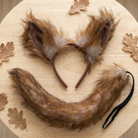 Serre-tête unisexe en fausse fourrure avec nœud de dessin animé, en plastique, motif renard mignon, accessoire de costume de loup/chien pour Halloween, fait main