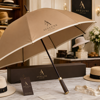 Parapluie de voyage moderne semi-automatique haut de gamme de 30 pouces pour adultes, couleur camel, avec cadre en fibre de verre, poignée en plastique mat et tissu pongé 190T, personnalisable