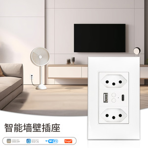 Smart Wall <b>Socket</b> Brazilian Standard 10A WiFi USB Type C Tuya App Control - Product Image 1