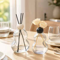 Bouteilles vides pour diffuseur de parfum avec bâtonnets en rotin, flacon en verre en forme de gourde avec bouchon en boule de bois pour parfum d'intérieur