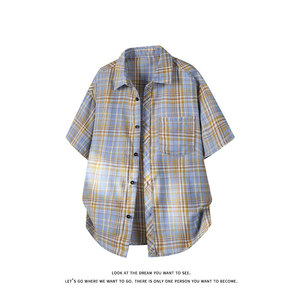 Chemise à carreaux décontractée pour <span class=keywords><strong>homme</strong></span>, style japonais, à manches courtes, doublée polaire, coupe ample, grande taille, tendance, pour sites indépendants transfrontaliers - Product Image 5