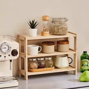 Solid Wood 3 Tier <b>Desktop</b> <b>Shelf</b> For Tea Set Display Storage Rack Heavy Burning Finish - Product Image 2