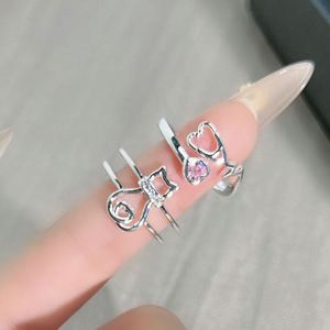 Anillo De Ansiedad Cute Cat Body Charm Cubic Zirconia Animal Design Pink Zircon Finger <b>Ring</b> Open <b>Adjustable</b> <b>Ring</b> - Product Image 1
