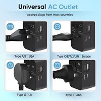 Adaptor bepergian seluruh dunia/Adaptor colokan listrik AC Adaptor perjalanan Universal semua dalam satu dengan USB-C dan port pengisian USB-A