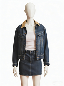 Minifalda vaquera azul oscuro de cintura alta, estilo vintage, lavada, ajustada, informal. - Product Image 3