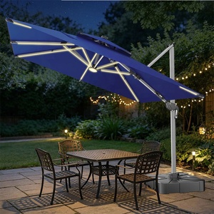 Sombrilla de Exterior Personalizada de 280 Gramos de Poliéster, Color Azul Marino/Azul Claro, Resistente, con Energía Solar LED, para Hotel, <span class=keywords><strong>Patio</strong></span>, Jardín - Product Image 2