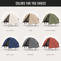 Tente de camping glamping individuelle d'extérieur surélevée, lit pliant portable en aluminium, une chambre, en tissu Oxford résistant aux UV avec moustiquaire
