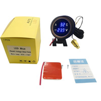 Pengukur suhu air mobil truk Digital Led bulat, pengukur suhu air Universal 2 dalam 1 + Voltmeter 12V 24V dengan Sensor 10mm