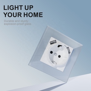 <strong>White</strong> Black Grey Gold 86*86 EU Standard Glass Panel Schuko German Wall Socket with Double USB <strong>Ports</strong> DC 5V 2100mA - Product Image 2