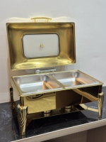 Ensemble de service de luxe 9L en acier inoxydable doré avec chauffe-plat électrique intégré pour buffet de mariage