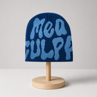 Bonnet en tricot noir thermique personnalisé avec logo jacquard, style streetwear, pour hommes et femmes, vente en gros