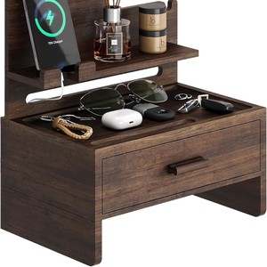 Wooden Bedside Table Storage <b>Rack</b> With Wireless Charging For Phone Watch <b>Glasses</b> Organization Nightstand - Product Image 1