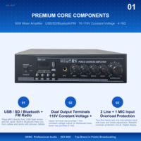 Mini amplificateur de puissance Bluetooth 50W, radio FM USB SD, récepteur audio stéréo PA 70V 110V pour la maison, le magasin, la salle de classe, la musique d'ambiance