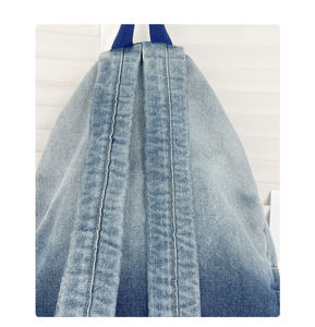 Ba lô thời trang trung học cơ sở kiểu vintage, khóa kéo, họa tiết rằn ri, phối màu denim, chất liệu polyester chống thấm nước, đa năng, dùng làm túi du lịch - Product Image 6