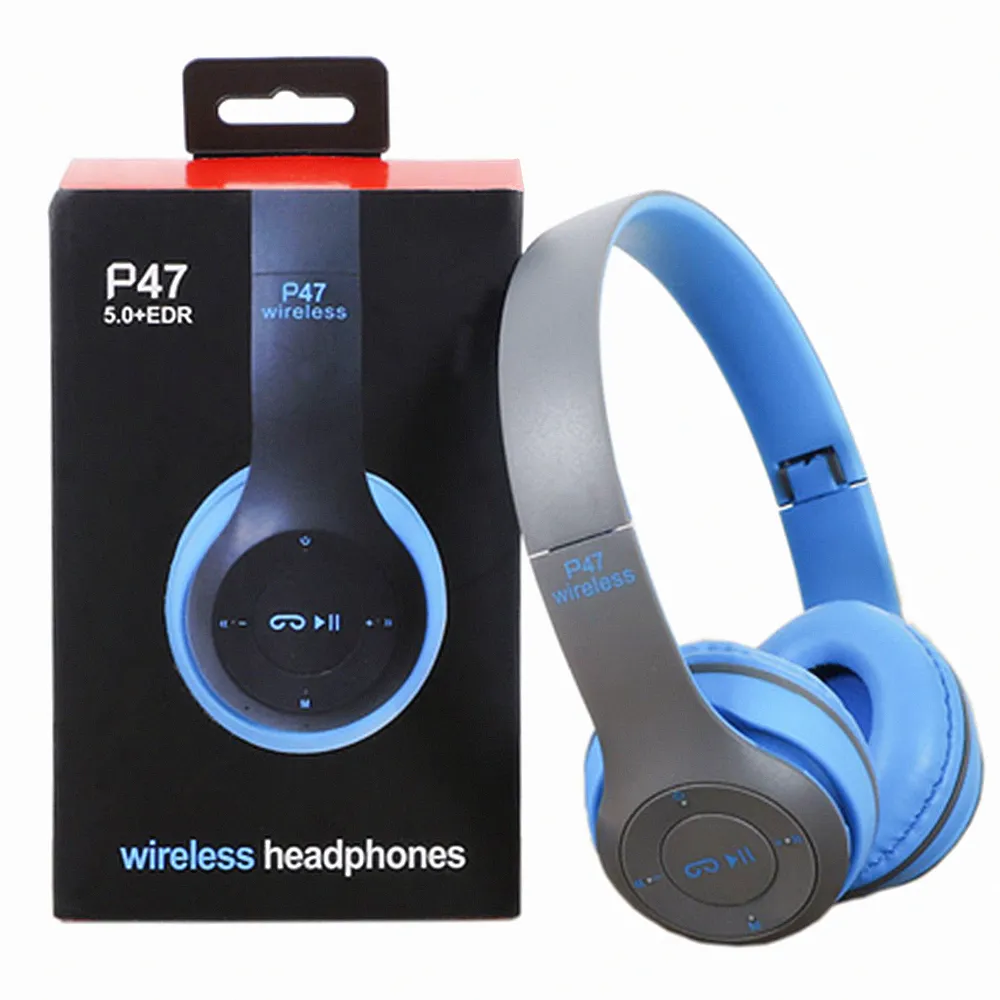 Headphone Nirkabel Bluetooth P47 Earphone Headset Lipat untuk Ponsel atau Komputer Audifonos AUX Line Kartu TF