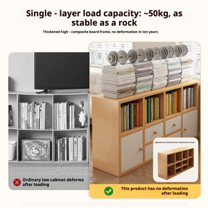 Meuble de rangement moderne et minimaliste en bois massif chêne et hêtre pour salon, avec cloison non réglable, armoire latérale pour canapé, à poser au sol ou au mur - Product Image 3