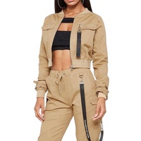 Kliou — survêtement deux pièces en Polyester pour femme, vêtement de Fitness, poches multiples, Cargo, ensemble de Fitness, 100%