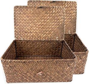 Seagrass Storage <strong>Baskets</strong> Cover Vintage Rectangle Eco-Friendly Multi-Purpose <strong>Hanging</strong> Camping <strong>Grey</strong> for Children Bali Beaded Woven - Product Image 1
