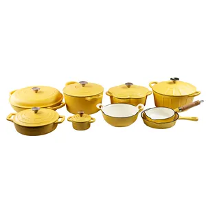 Желтая китайская посуда, набор кастрюль и сковородок, эмалированная чугунная посуда, набор кастрюль
