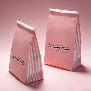 Sac en papier carré personnalisé avec logo, fond plat, soufflet, résistant à la graisse, fermeture magnétique et attache métallique pour bonbons, grains de café, nouilles - Product Image 3