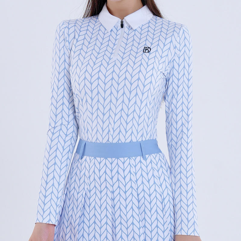 Blue flower color long sleeve-XS