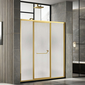 Mampara de <span class=keywords><strong>Ducha</strong></span> Moderna con Puerta de Vidrio Templado Transparente, Marco de Acero Inoxidable Pulido y Latón, Diseño Push-Pull <span class=keywords><strong>para</strong></span> Apartamento - Product Image 3