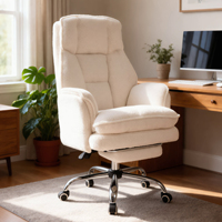 Chaise de bureau exécutive moderne avec accoudoirs rabattables et pieds croisés, en sherpa, pour le travail ou la maison