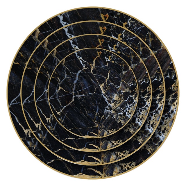 Luxury Wholesale Designer Gold Rimmed Black Marble Charger Plates Wedding Decoration Dinner Plate