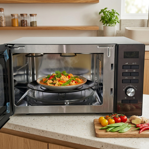 Four à <span class=keywords><strong>micro</strong></span>-<span class=keywords><strong>ondes</strong></span> à convection avec écran LED 30L (1,2 pi³) pour usage domestique, 220V, électrique, à poser sur comptoir, avec verrouillage enfant, en acier inoxydable - Product Image 1