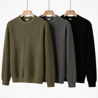 Suéter de Felpa para Hombre de Marca Privada, Suéter de Punto con Textura de Waffle, Manga Larga, Tejido Transpirable, Resistente al Pelusamiento