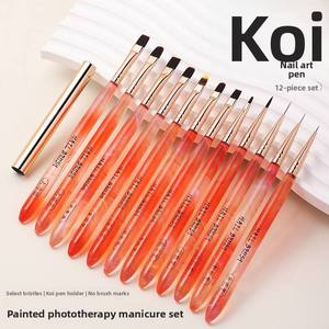 OEM ODM Marque Privée Stylo Liner à Ongles avec Manche en Acrylique Transparent Rouge, Poils en Nylon, Tête Ronde et Plate, Outil de Manucure en Gros - Product Image 2