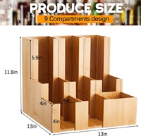 Distributeur de couvercles de tasses à café en bambou, organisateur de condiments à 9 compartiments, pour la maison/le bar, utilisation pour les boissons, 13''L x 13''W