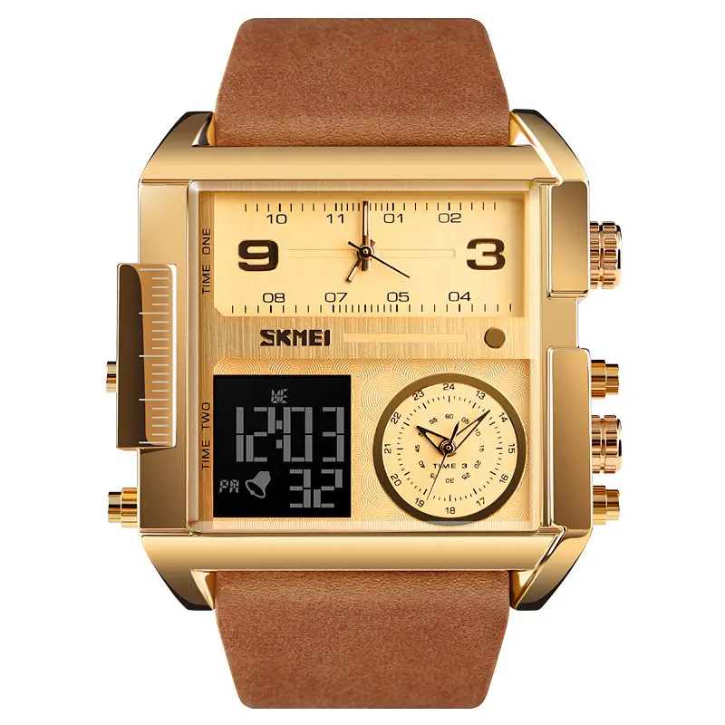 New Design Skmei Gold Luxury Fashion Square Big Dial Digital Watch High Quality Mens Sports Wristwatch
