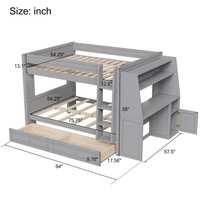 Lit superposé moderne en bois massif avec bureau, étagères de rangement et escalier pour enfants et adultes