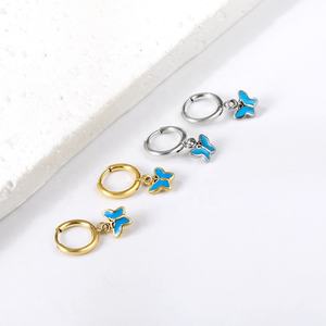 Pendientes de Mariposa Hipoalergénicos de Acero Inoxidable con Goteo de Aceite, Joyería Elegante, Pendientes Colgantes de Aro Chapados en Oro de 18K para Mujer - Product Image 3