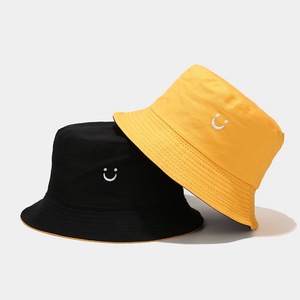 Smiley Face Reversible Bucket Hat Unisex Canvas Sun Protection Foldable Spring Summer Street Style Fisherman Hat - Product Image 2
