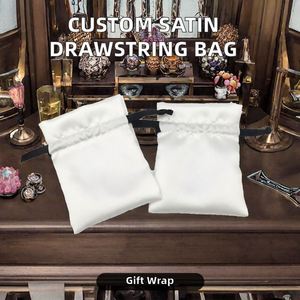 Wholesale Custom Printed LOGO WENWI JLB067778U Satin <b>Drawstring</b> Dust <b>Bag</b> for <b>Makeup</b> Brushes and Jewelry Gift Packaging - Product Image 2