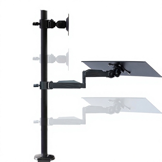 New Dual-Arm Wall-Mounted Monitor Mount Extendable Arms Laptop Tray Mouse/Keyboard Platform (Fits 17-27 Inch 8kg Load Capacity)