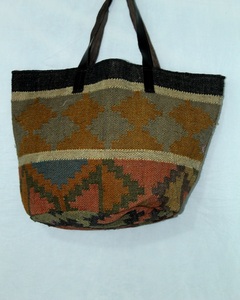 Handmade Geometric Indian Tote <b>Bag</b> Women Thick Cotton Jute Strap Vintage Style Open Closure <b>Large</b> Capacity Clutch <b>Shoulder</b> <b>Bag</b> - Product Image 2