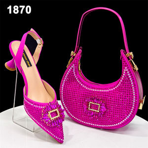 Bestway Tacones de alta calidad <span class=keywords><strong>Zapatos</strong></span> elegantes y conjunto de bolsos con piedras para damas Telas de encaje - Product Image 5