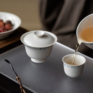 Guanlan Wood Ash Stem Covered <b>Teacup</b> Porcelain Gaiwan With Lid Ode To The Red Cliff Handwritten For Kung Fu Tea Set - Product Image 4