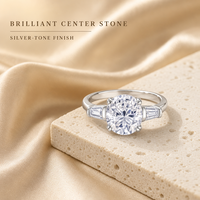 Bague en moissanite en argent sterling 925, coupe ovale, trois pierres, accent baguette, quatre griffes, bague de fiançailles pour femme