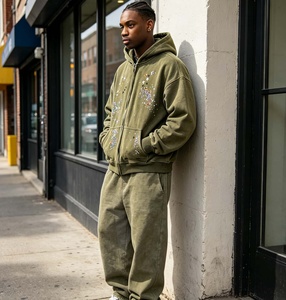 Sudadera con Capucha Oversize de Hip Hop con Estampado de Diamantes de Imitación y Bolsillo con Cremallera, Estilo Urbano, 430G, para Hombre, Fabricantes de Ropa - Product Image 2