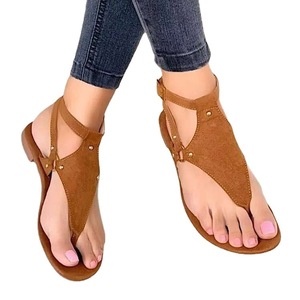 Chanclas de verano bohemias para mujer, sandalias de playa con punta abierta plana y hebillas, tendencia de moda, talla grande - Product Image 1