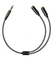 Câble audio Y-splitter plaqué or de haute qualité en cuivre nu tressé en nylon avec blindage combiné, 2 femelles 3,5 mm et 1 mâle, vente en gros