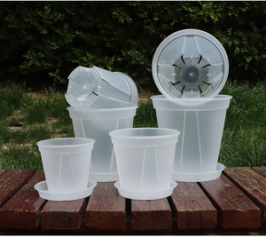 Transparent Plastic Garden <b>Pots</b> Planter with Saucer Plant <b>Pot</b> Nursery Drainage Hole <b>for</b> House Plants, <b>Herb</b>, Flowers - Product Image 2