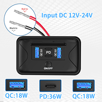 WLETO Cargador de Pared para RV de 4 Puertos 12-24V USB ABS+PC 102W con Puertos PD3.0/QC3.0 A+C, Luces LED y Pantalla de Monitoreo de Voltaje