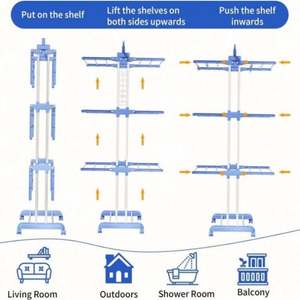 Séchoir pliable à 3 niveaux en acier inoxydable avec supports de rangement – Durable et peu encombrant pour salle de bain et organisateur de sacs - Product Image 5